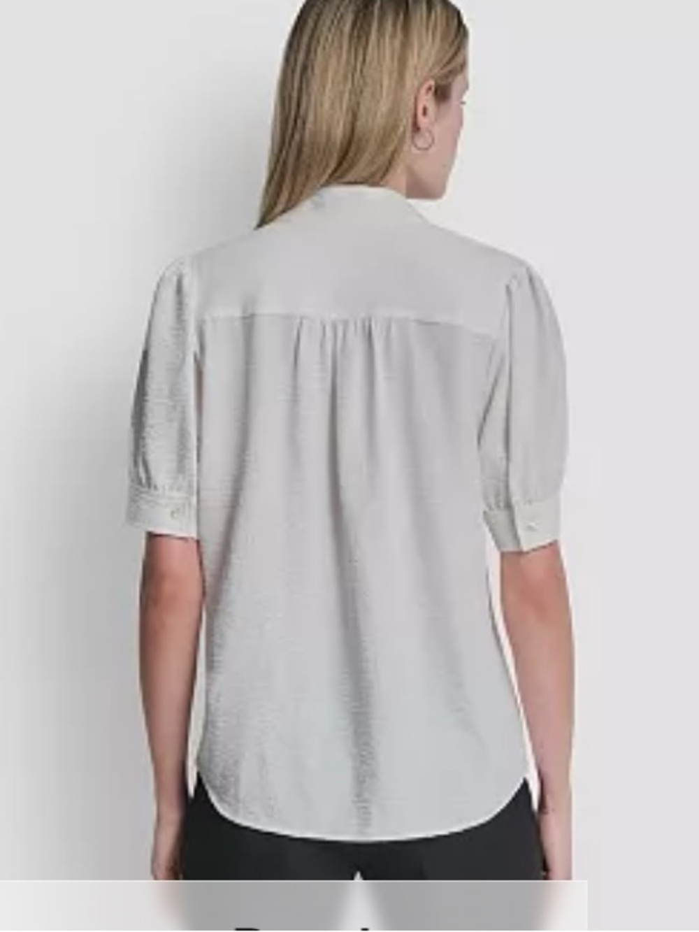 Dkny White Textured Mandarin-Collar Short-Sleeve Blouse medium M - Picture 3 of 5